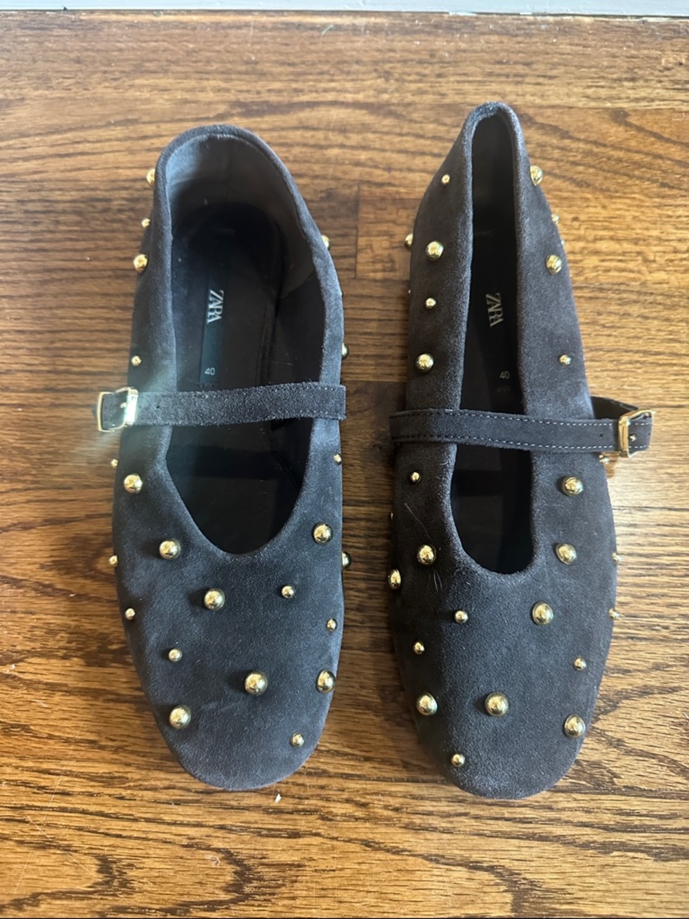 ZARA chocolate suede studded flat